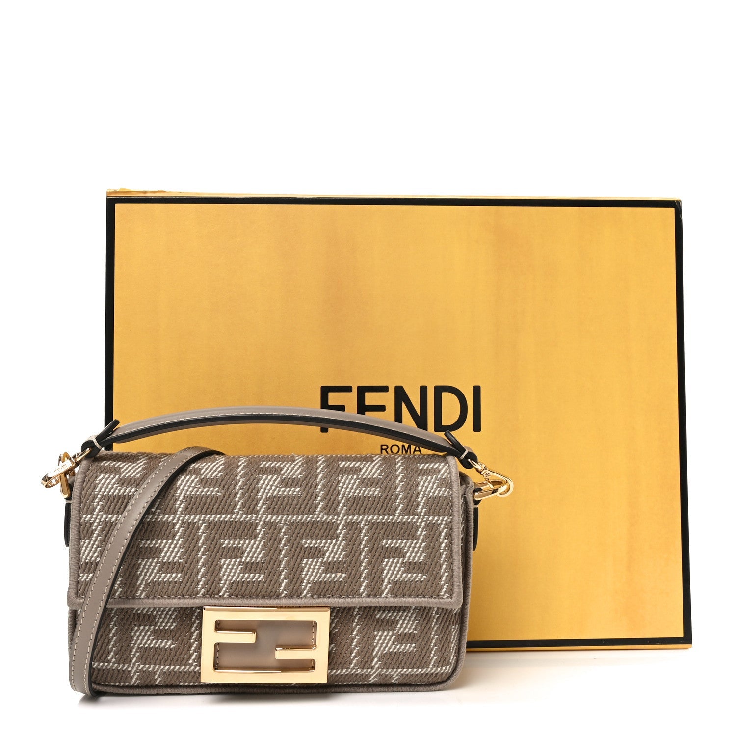 Denim Jacquard FF Effect Vitello Grace Mini Baguette Dove White Dove