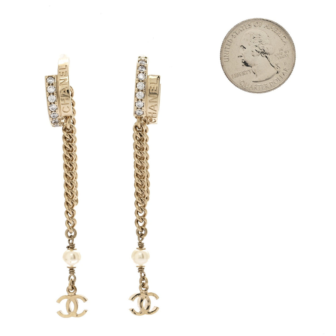 Metal Crystal Chain CC Hoop Earrings Gold