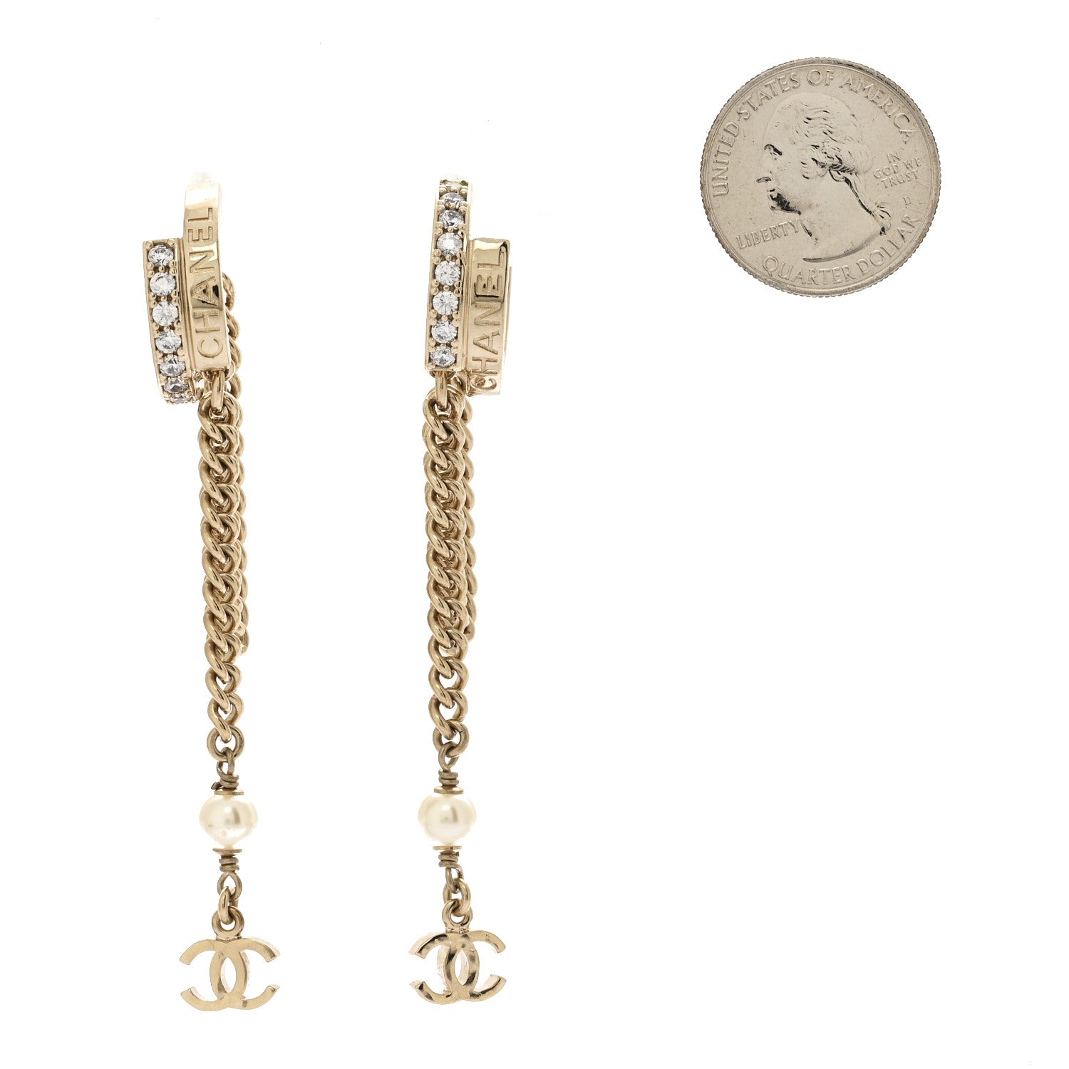 Metal Crystal Chain CC Hoop Earrings Gold