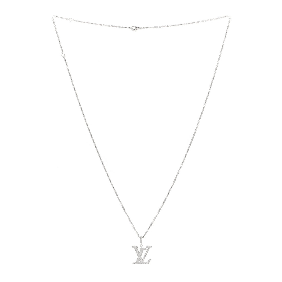 18K White Gold Diamond LV Medium Pendant Necklace