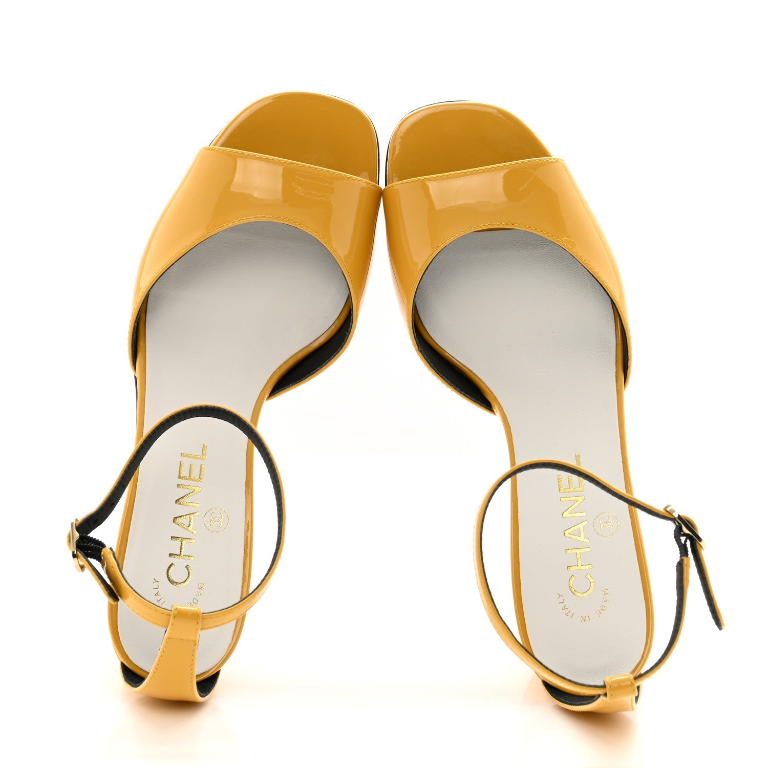 Patent CC Ankle Strap Sandals 37.5 Yellow