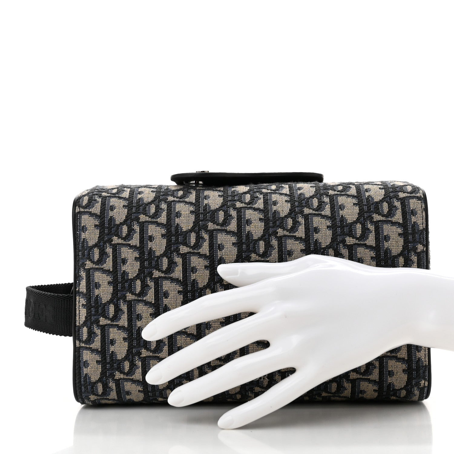 Oblique Jacquard Grained Calfskin Lingot Toiletry Case Blue Black