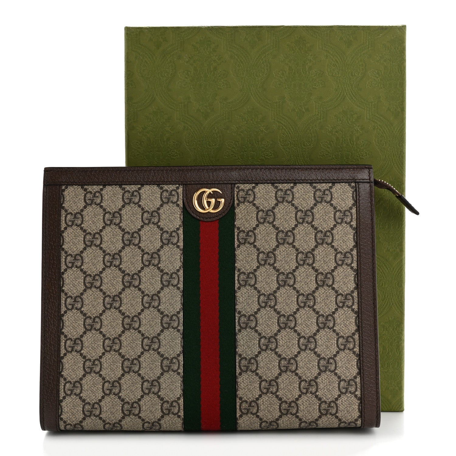 GG Supreme Monogram Web Ophidia Pouch Brown