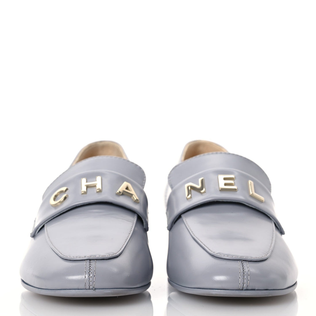 Shiny Calfskin Logo Loafers 37 Light Grey