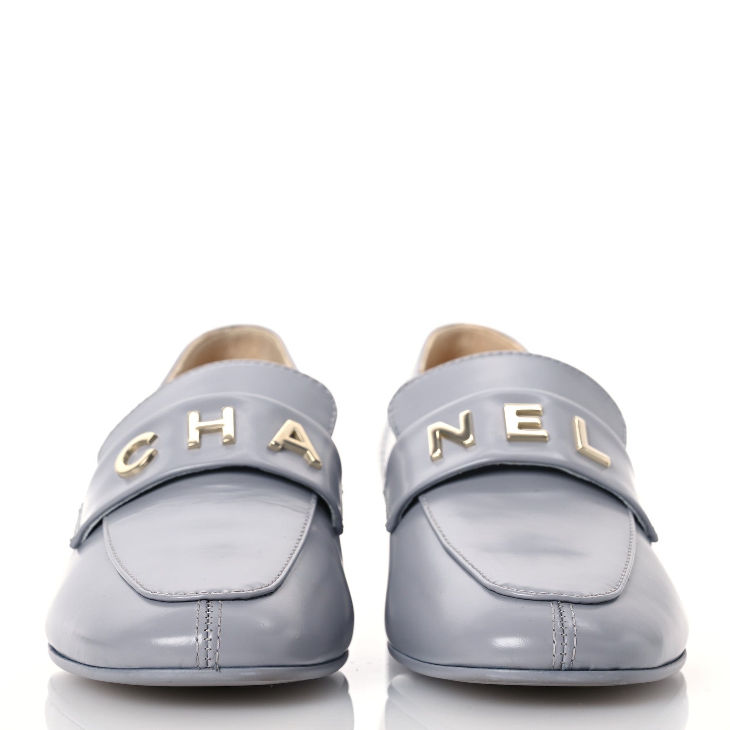 Shiny Calfskin Logo Loafers 37 Light Grey