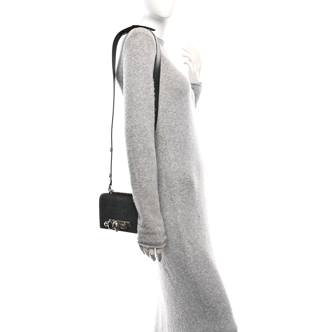 Denim Studded Jeweled Mini The Biker Knuckle Satchel Blue