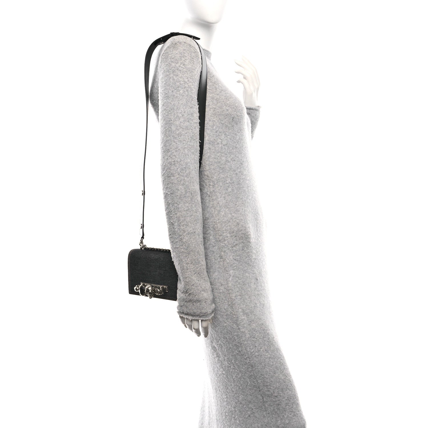 Denim Studded Jeweled Mini The Biker Knuckle Satchel Blue