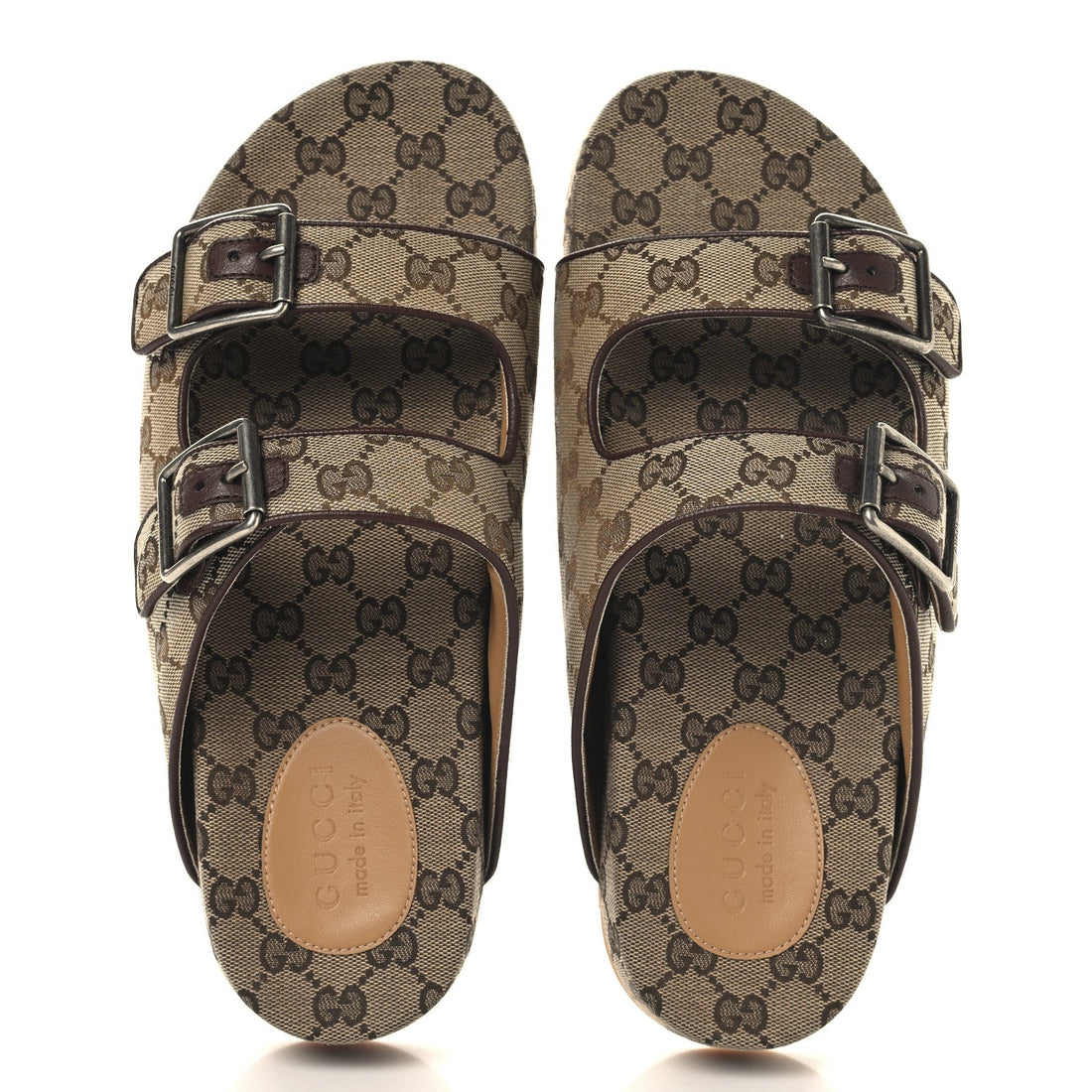 GG Monogram Lavaredo Eco Fabric Mens Slide Sandals With Straps 10 Beige Ebony Light Brown
