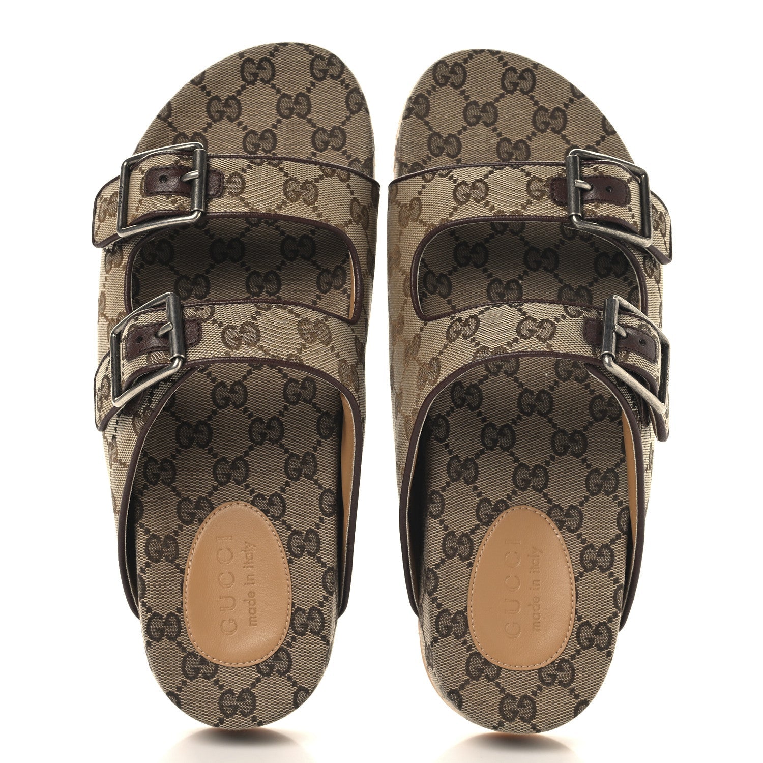 GG Monogram Lavaredo Eco Fabric Mens Slide Sandals With Straps 10 Beige Ebony Light Brown