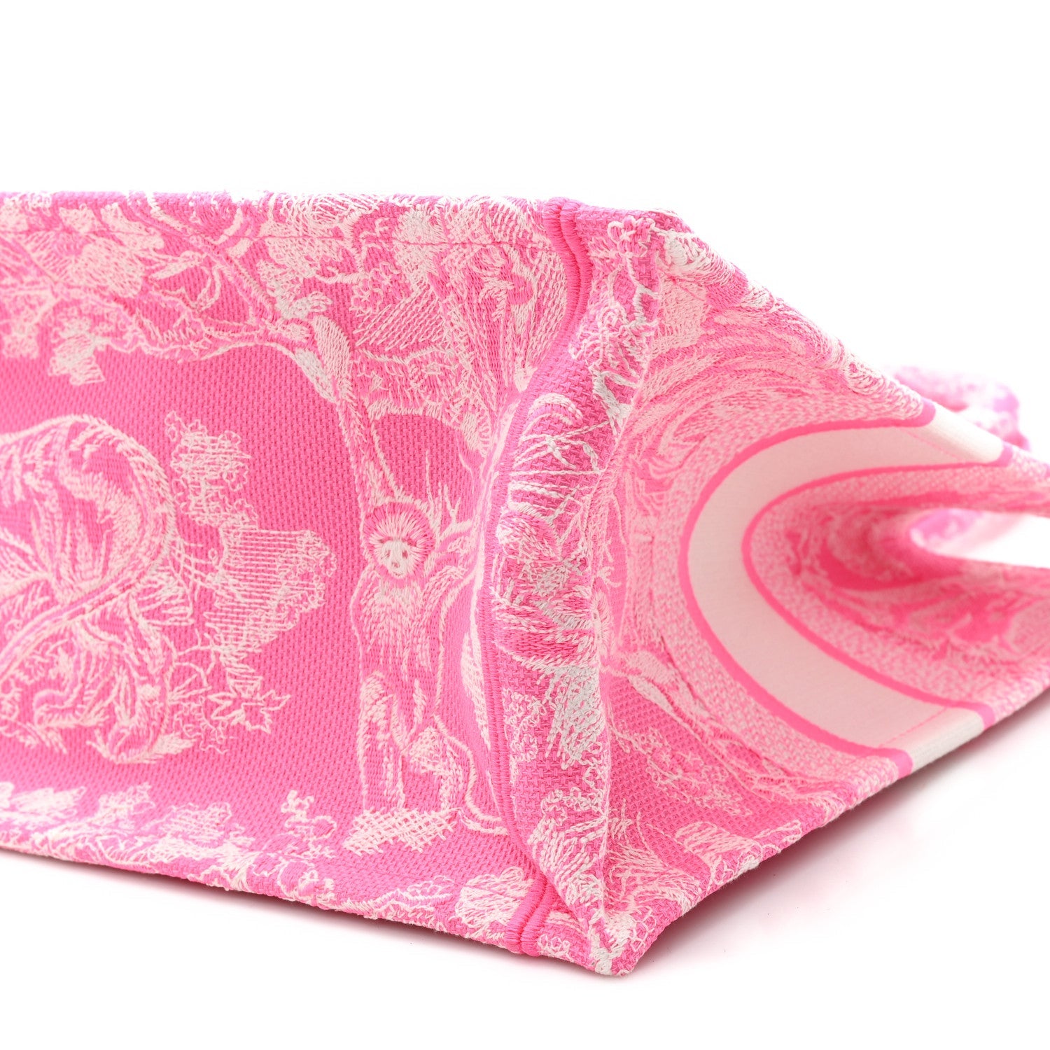 Canvas Embroidered Medium Dioriviera Toile De Jouy Book Tote Fluorescent Pink