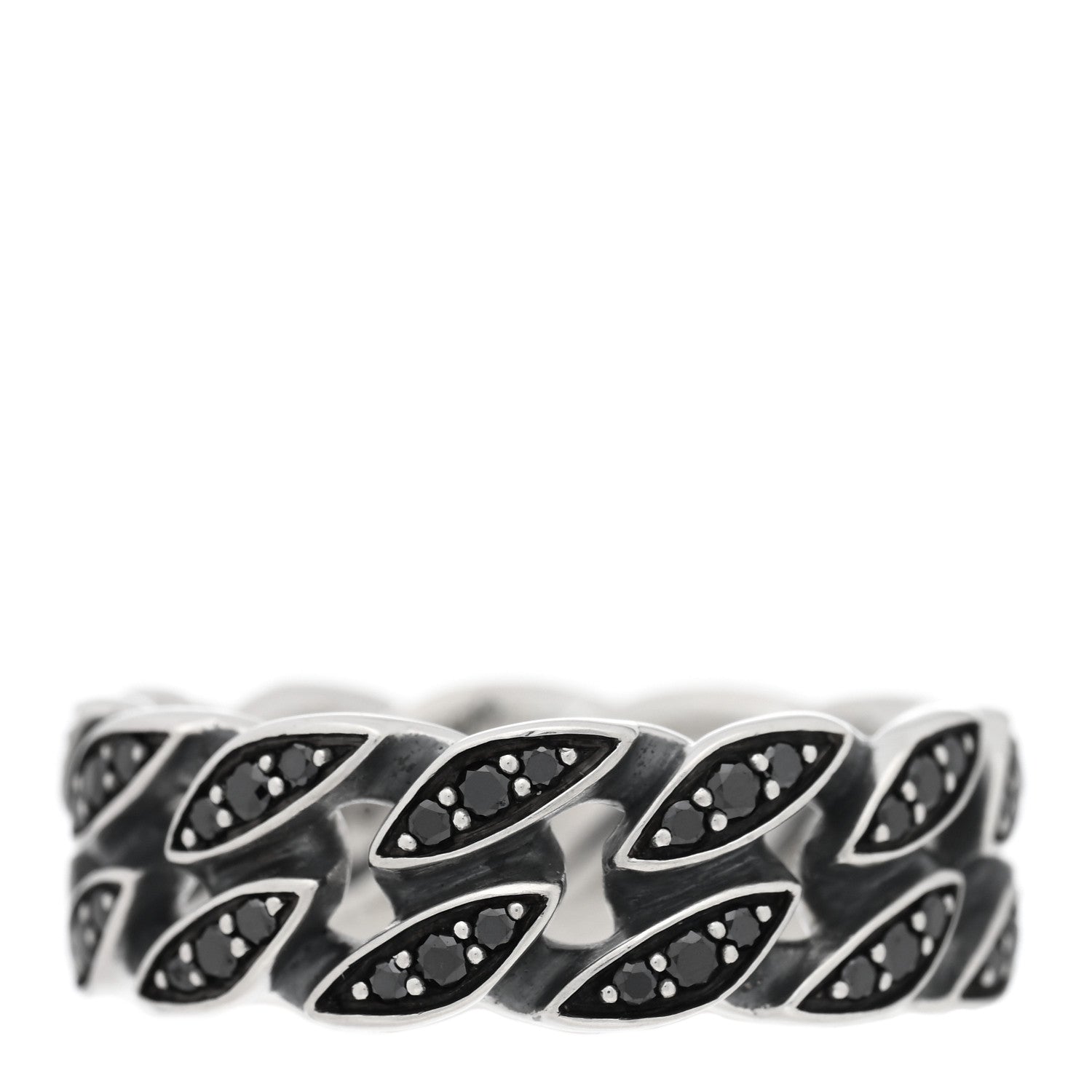 Sterling Silver Black Diamond 8mm Curb Chain Ring 61 9.5