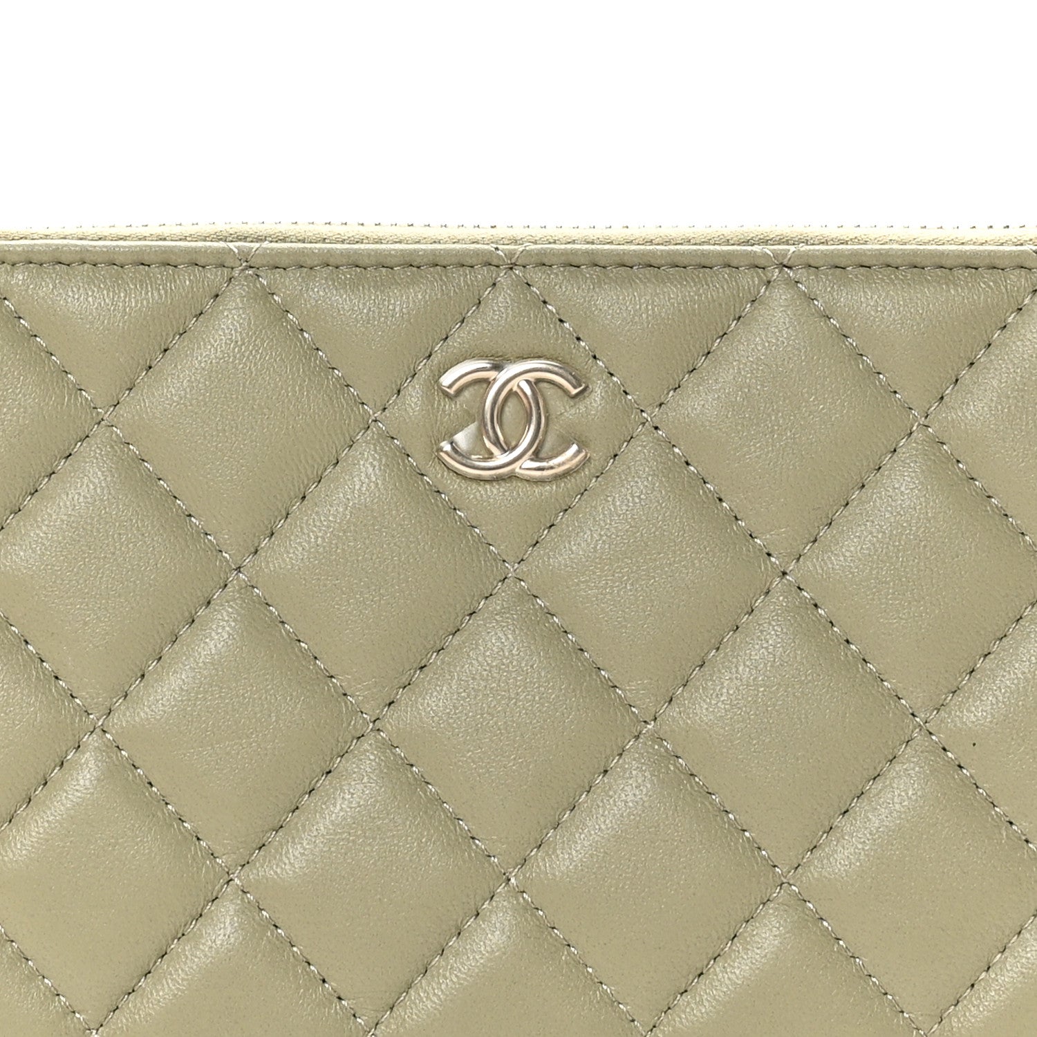 Lambskin Quilted Zipped Pouch Green Yellow