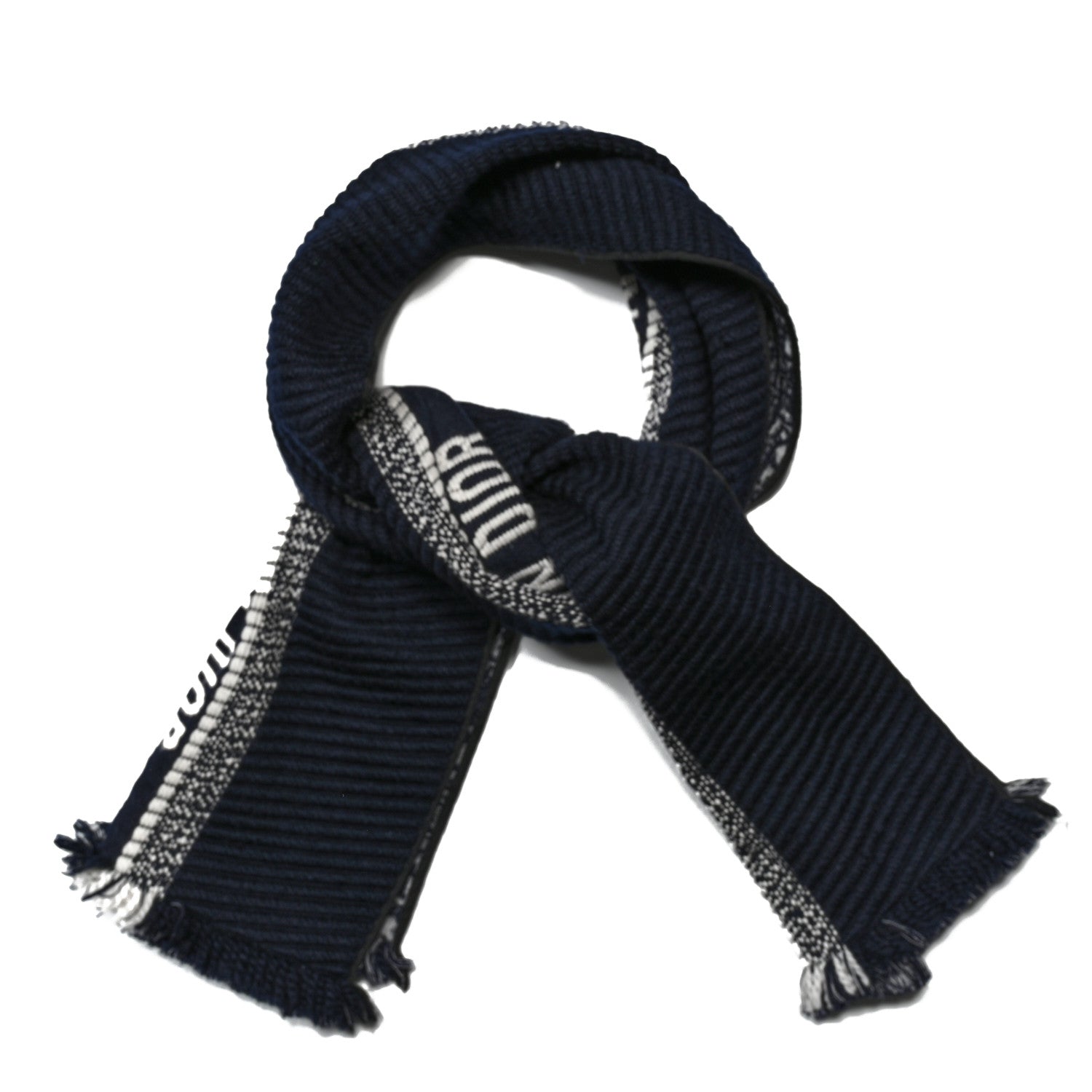 Wool Silk Oblique University Reversible Scarf Navy Blue