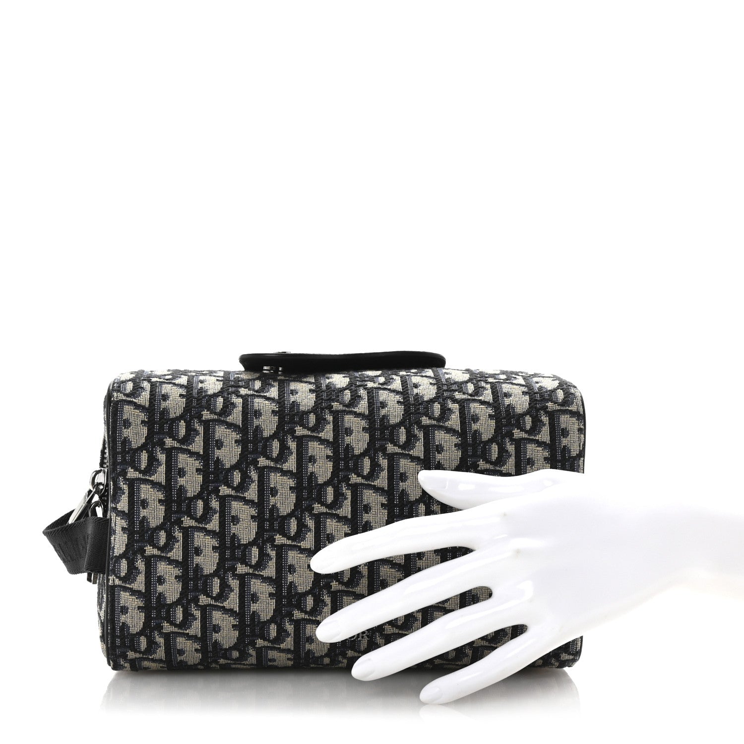 Oblique Jacquard Grained Calfskin Lingot Toiletry Case Blue Black