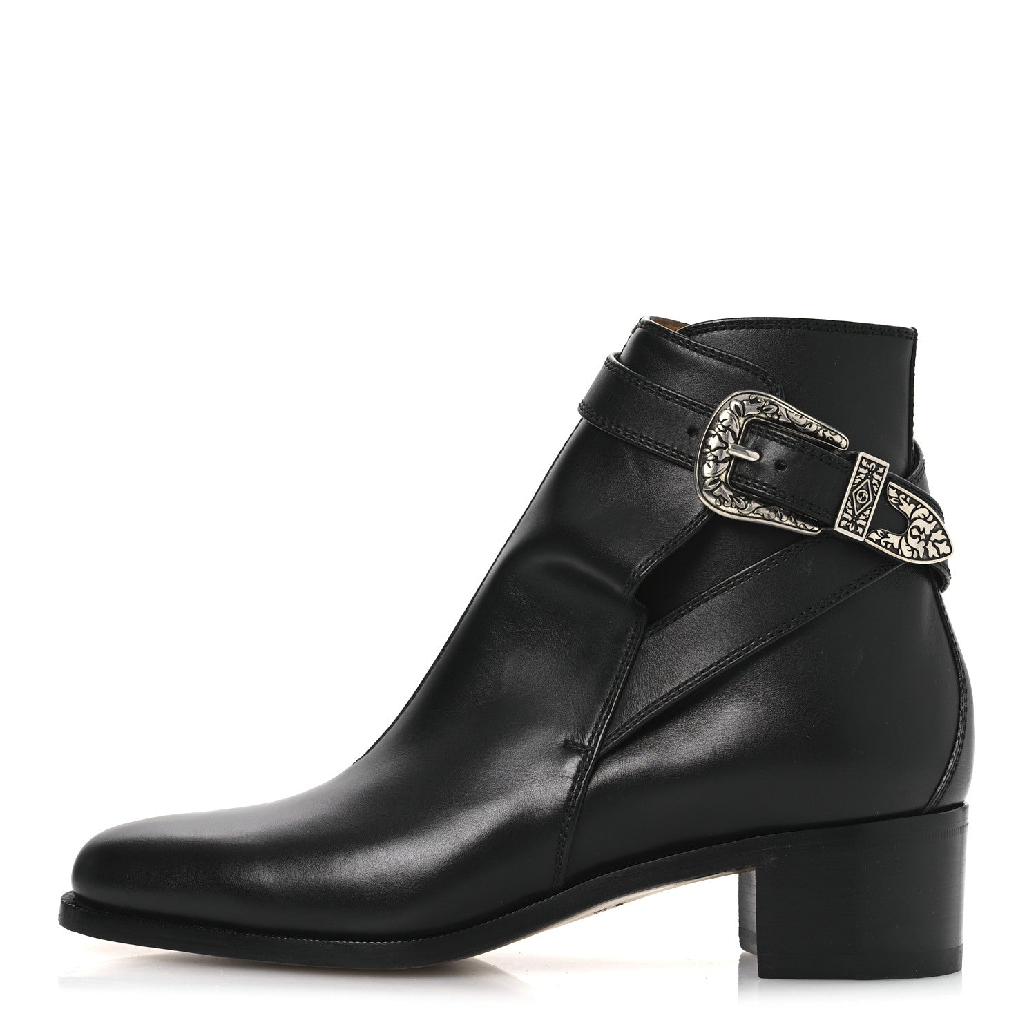 Calfskin Jakarta Buckle Boots 8 Black