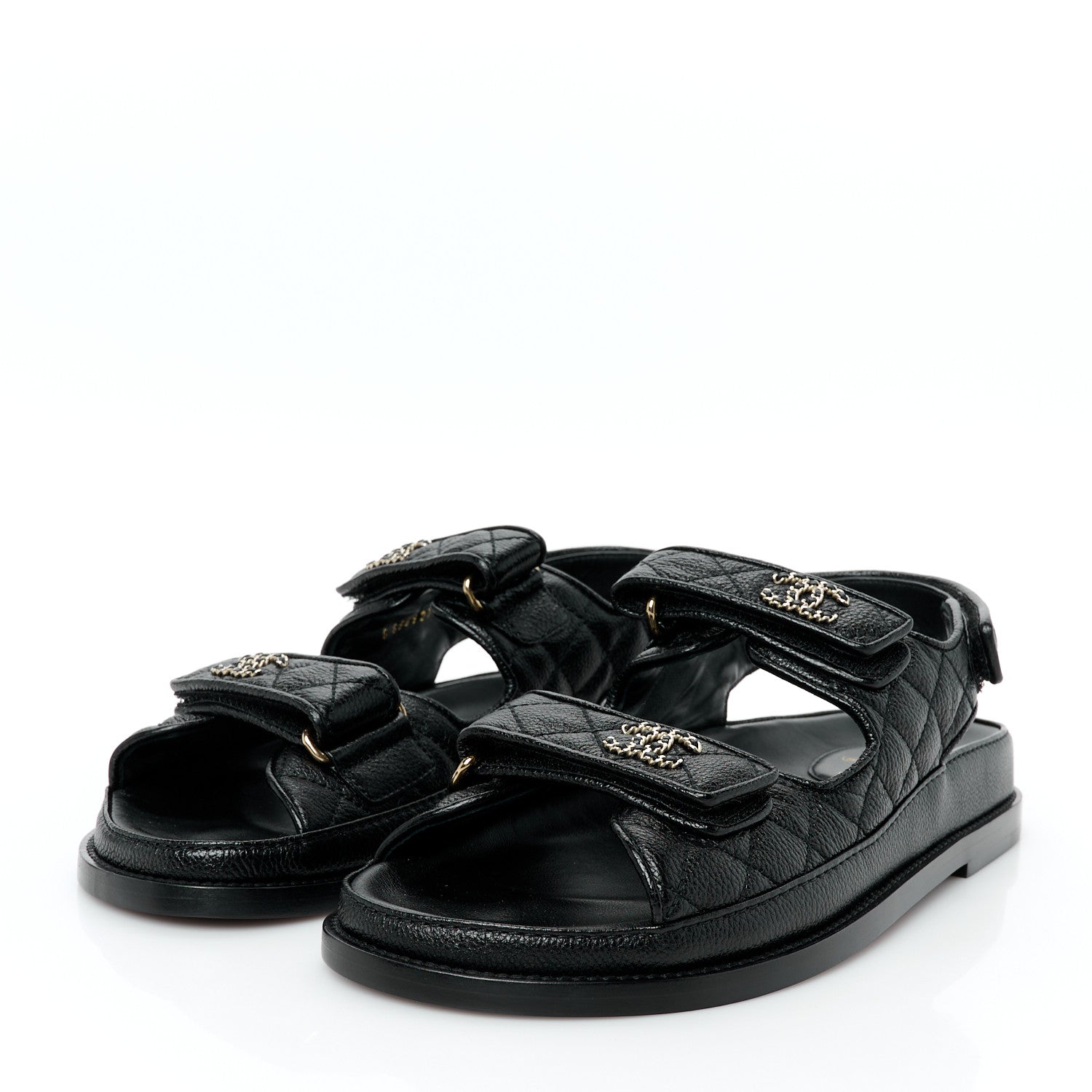 Grained Calfskin Velcro Dad Sandals 39 Black