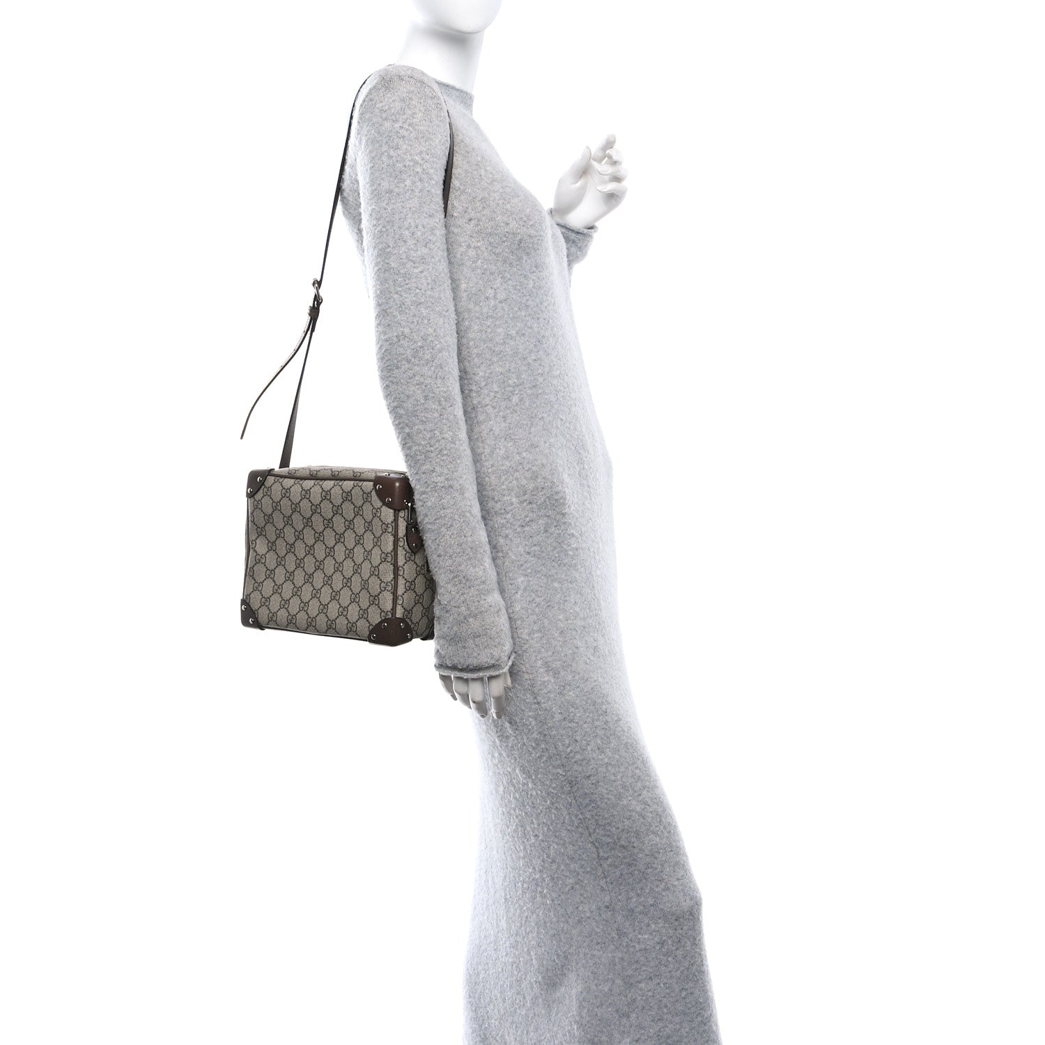 GG Supreme Monogram Textured Calfskin Square Messenger Bag Beige Ebony New Acero