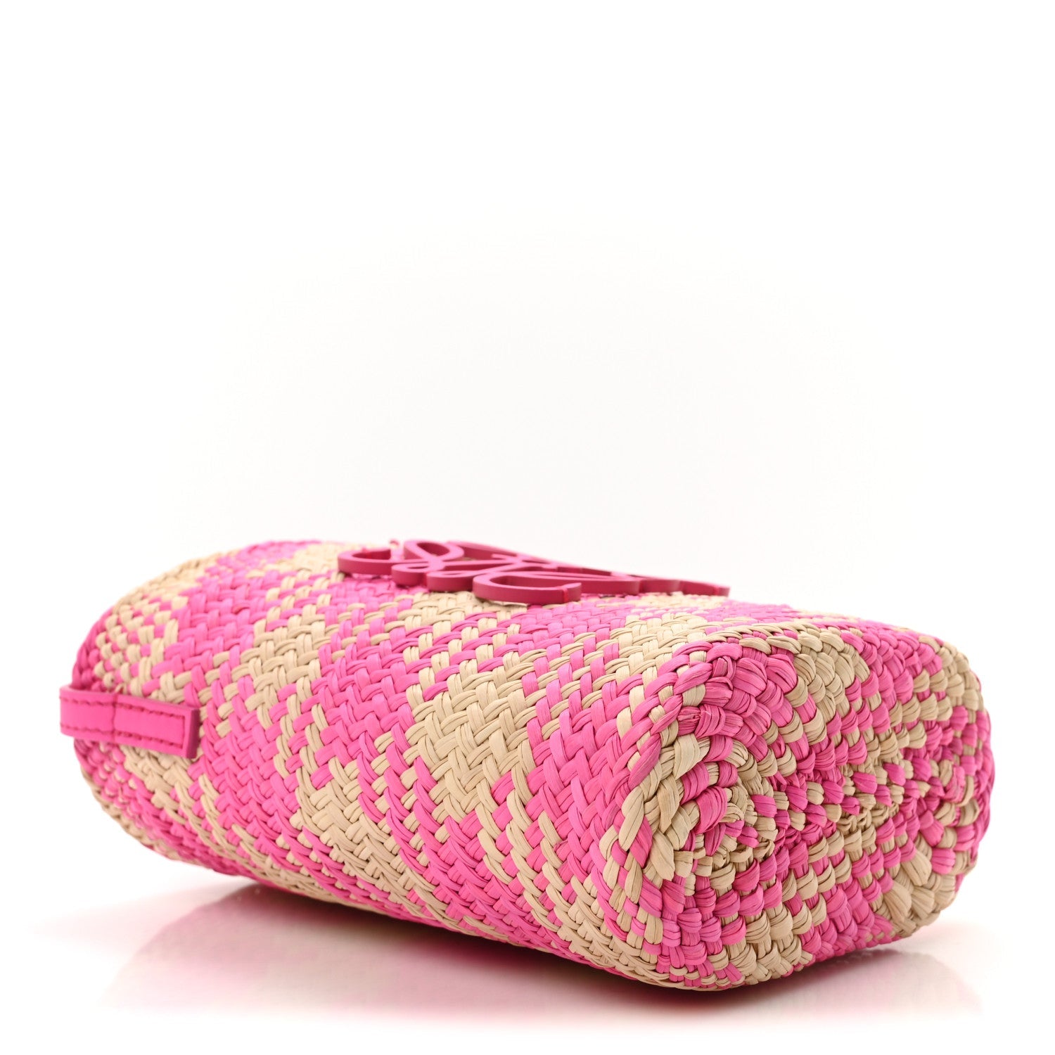 Iraca Palm Calfskin Anagram Square Pocket Bucket Bag Natural Fuchsia