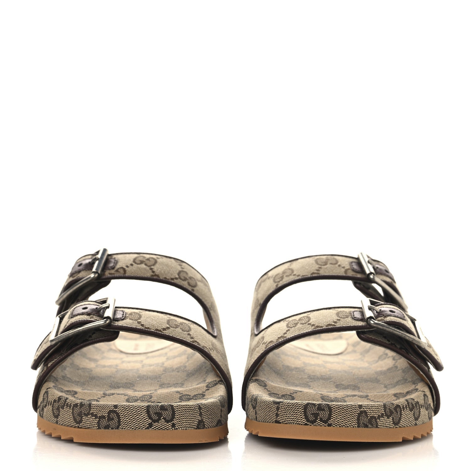 GG Monogram Lavaredo Eco Fabric Mens Slide Sandals With Straps 10 Beige Ebony Light Brown