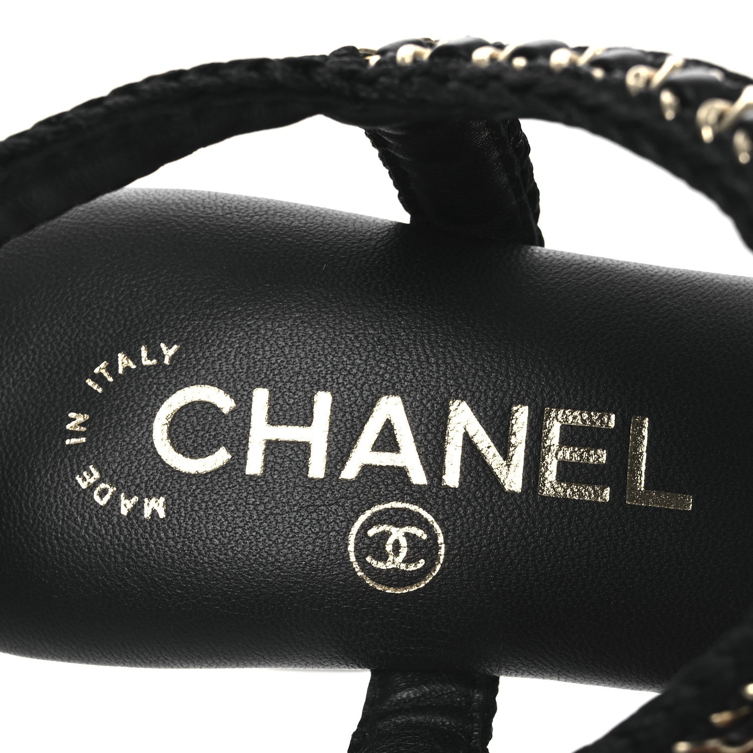 Lambskin CC Chain Braided Sandals 37 Black