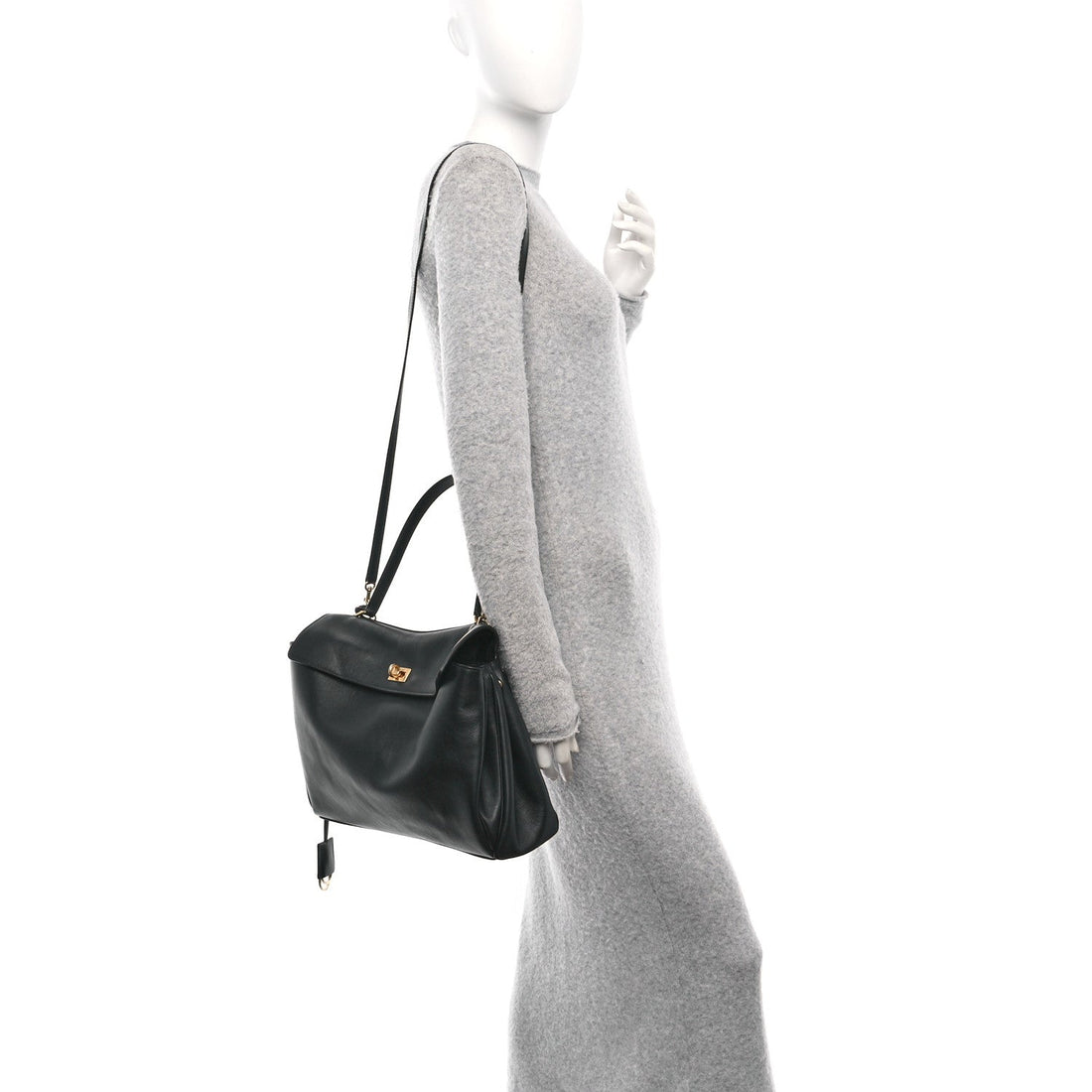 Natural Smooth Calfskin Medium Rodeo Top Handle Handbag Black