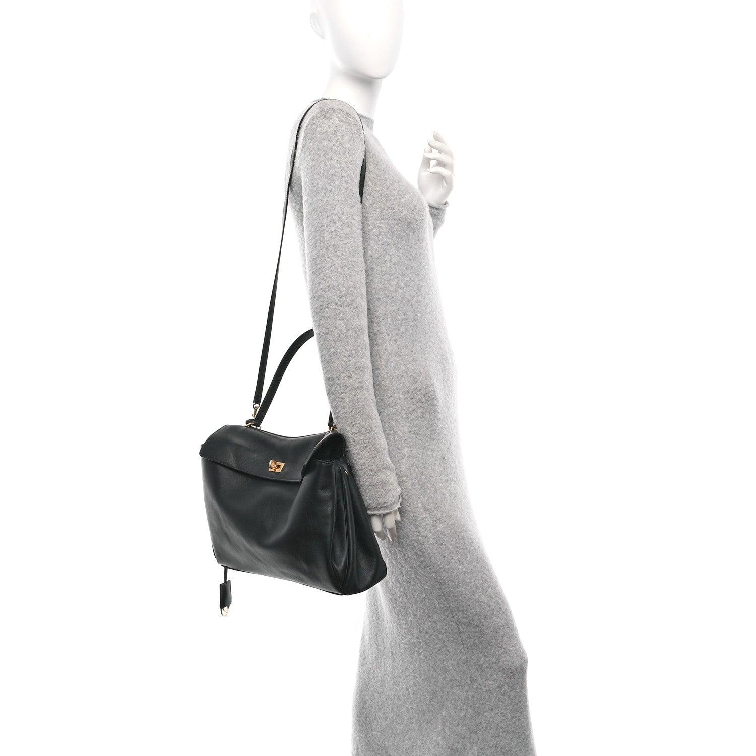 Natural Smooth Calfskin Medium Rodeo Top Handle Handbag Black