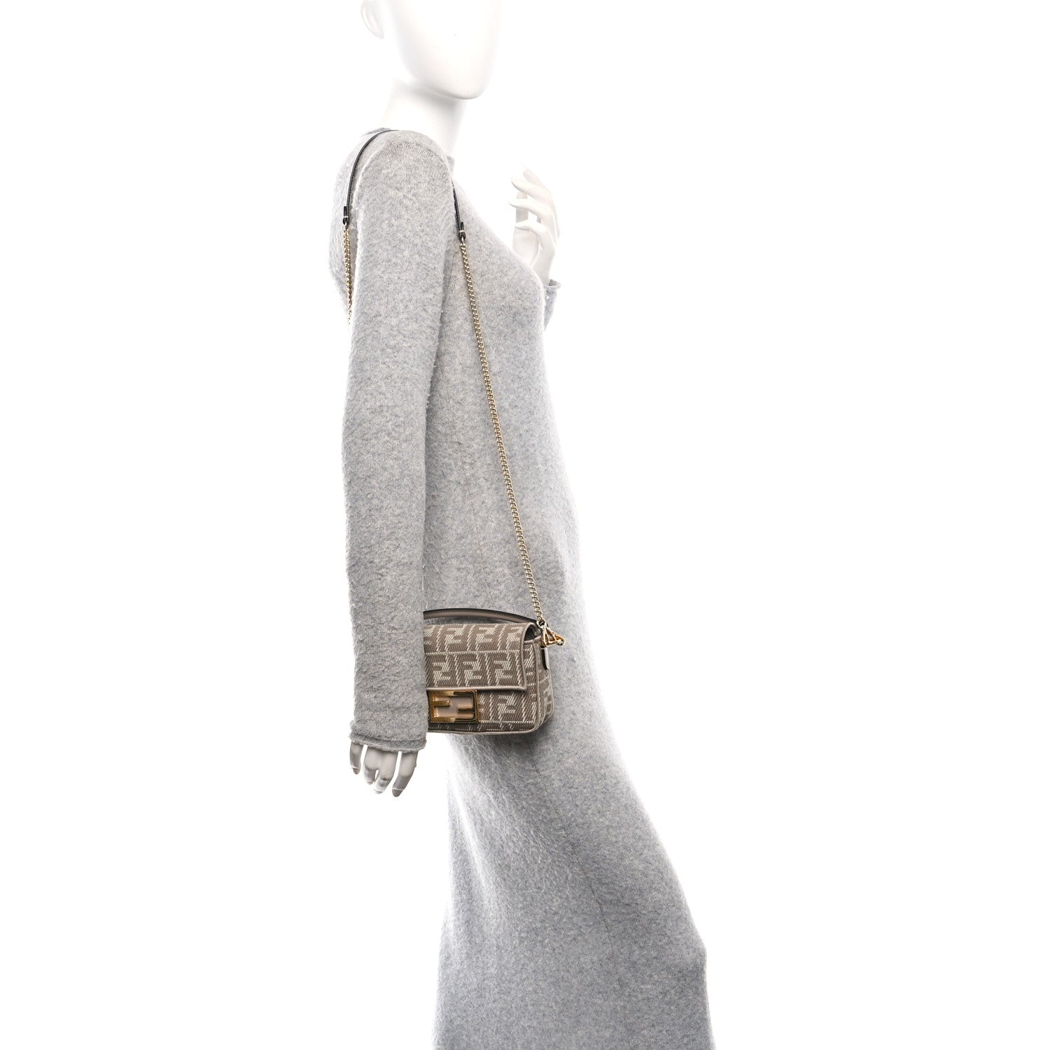 Denim Jacquard FF Effect Vitello Grace Mini Baguette Dove White Dove