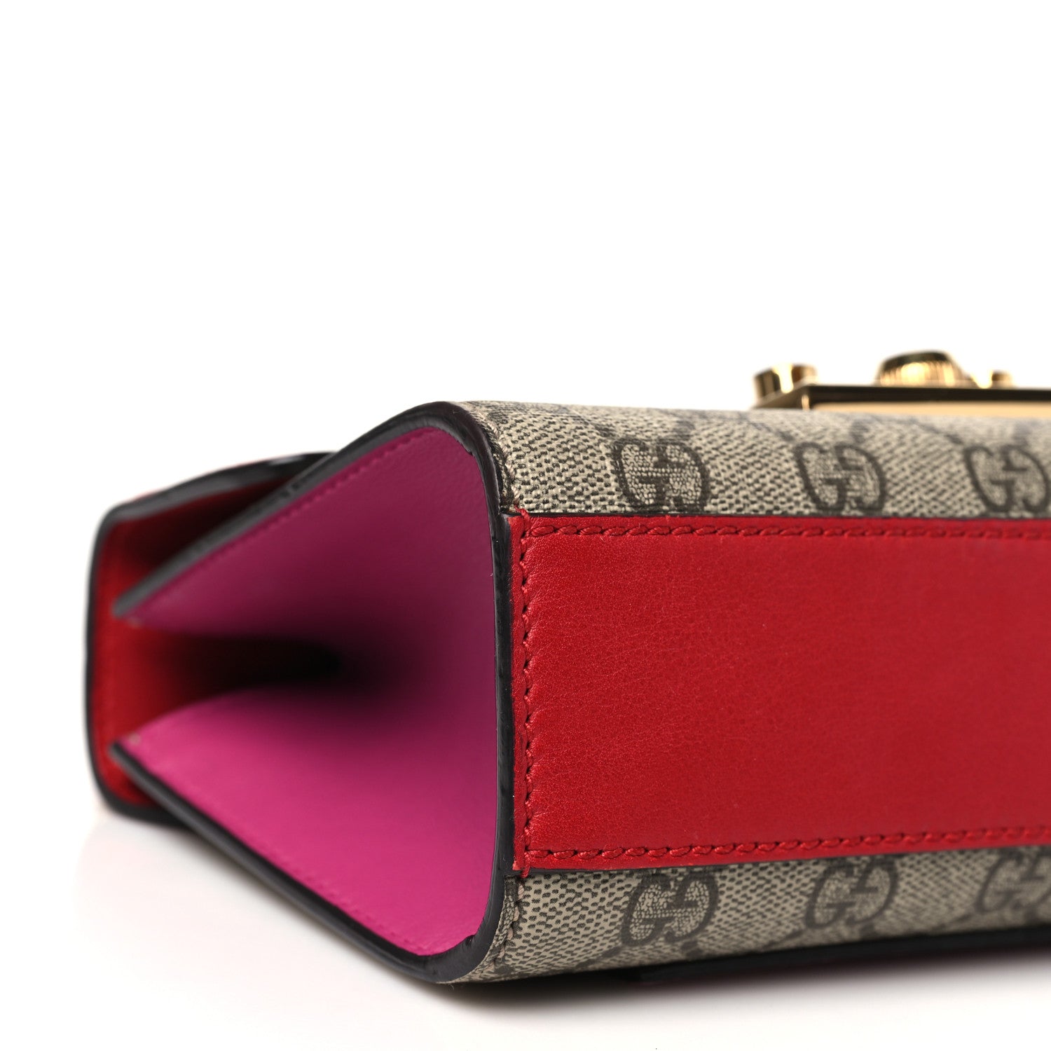 GG Supreme Monogram Calfskin Small Padlock Shoulder Bag Beige Hibiscus Red New Rosette