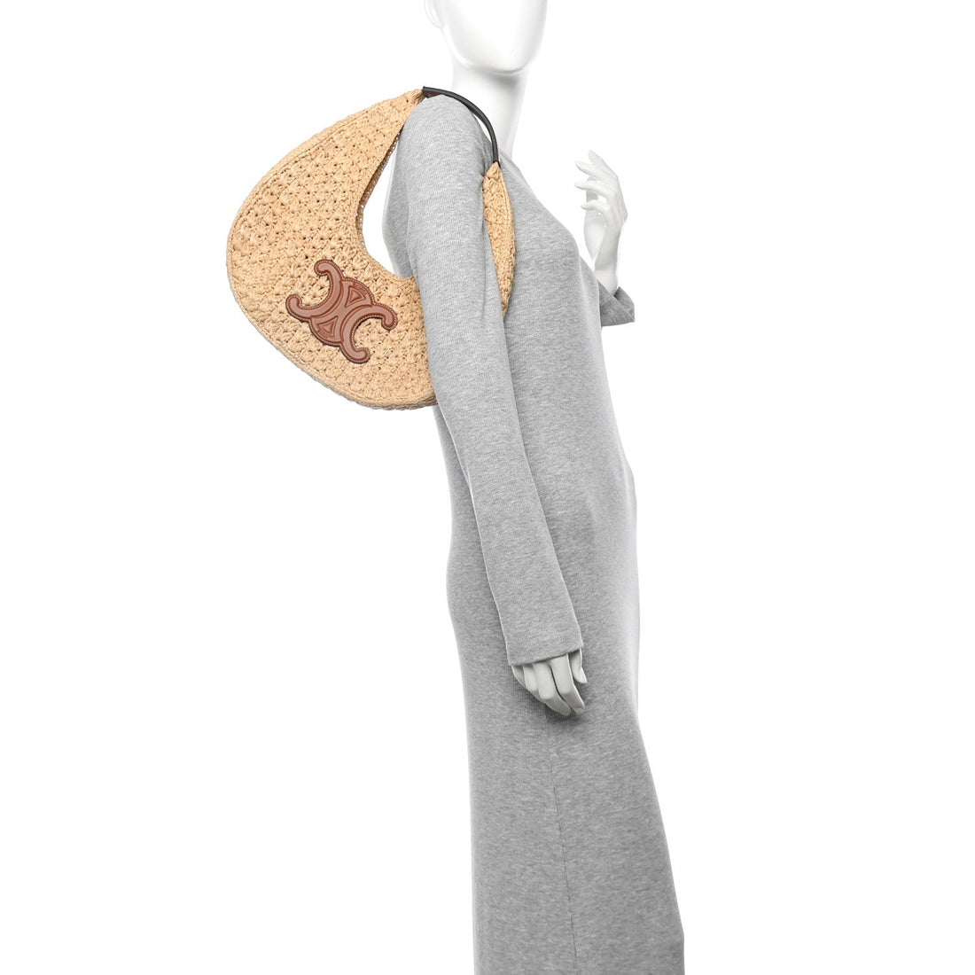 Raffia Calfskin Triomphe Panier Hobo Bag Natural Tan