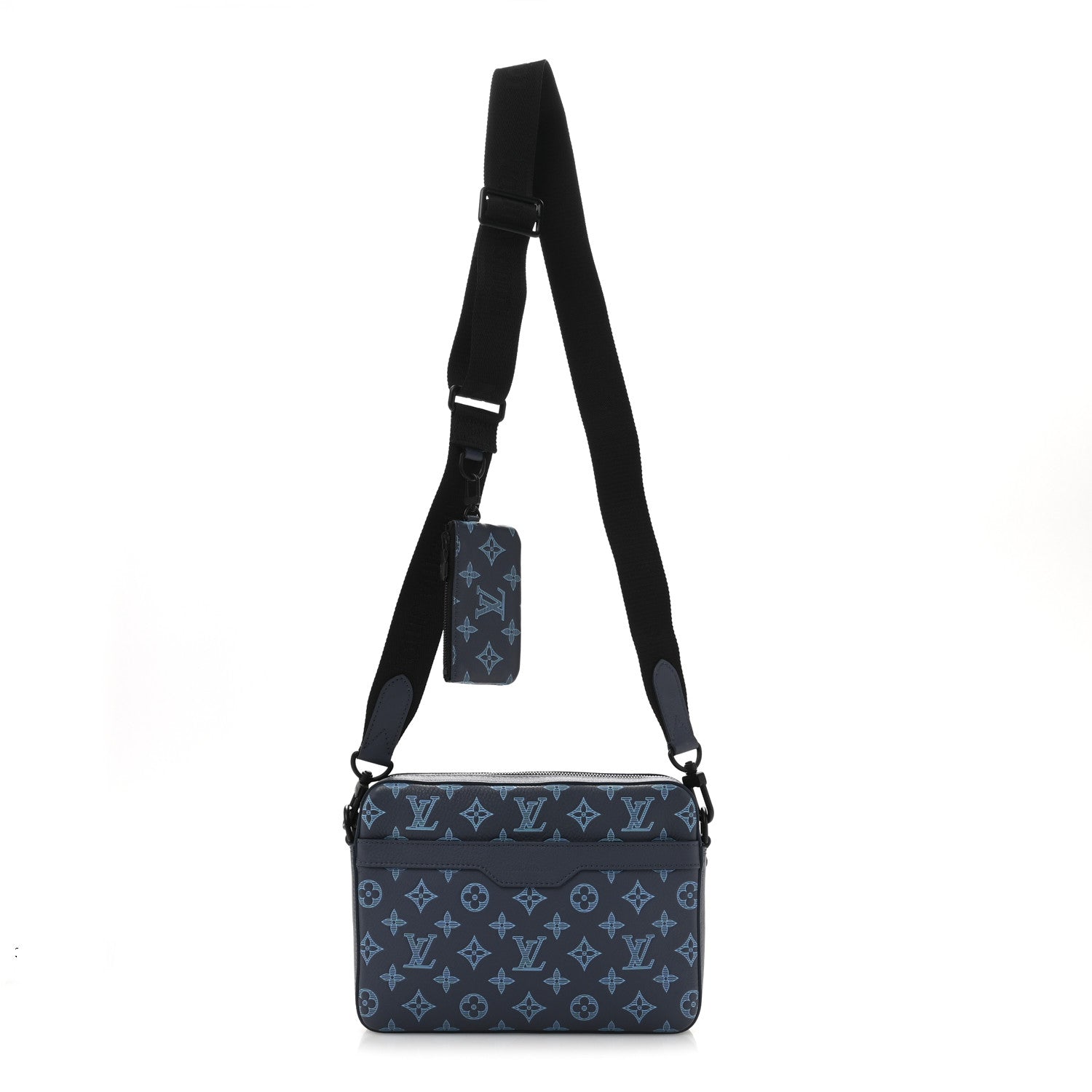Calfskin Monogram Shadow Trio Messenger Navy River Blue