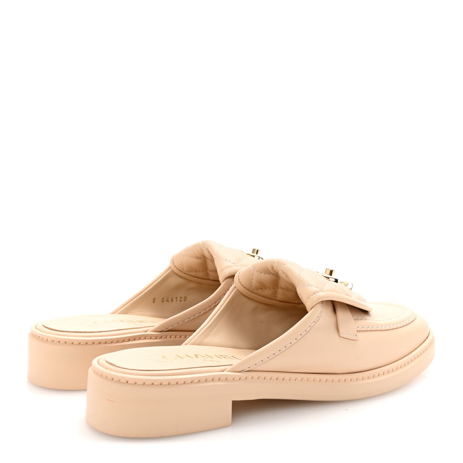 Lambskin Quilted CC Turnlock Mules 38.5 Light Beige