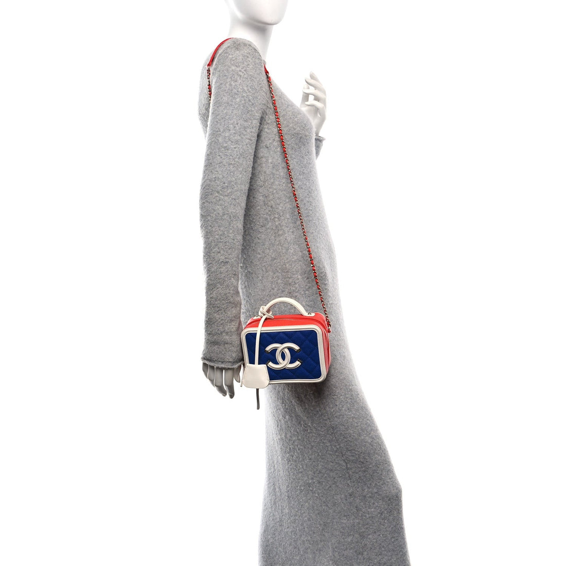 Caviar Quilted Small CC Filigree Vanity Case Blue White Red