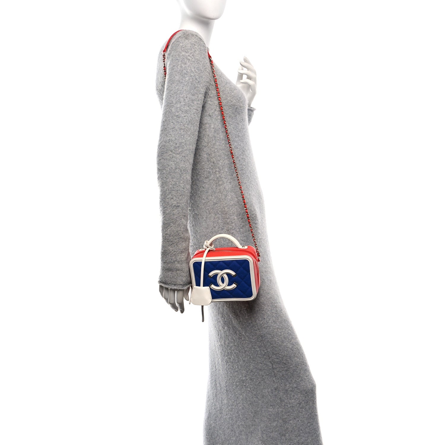 Caviar Quilted Small CC Filigree Vanity Case Blue White Red