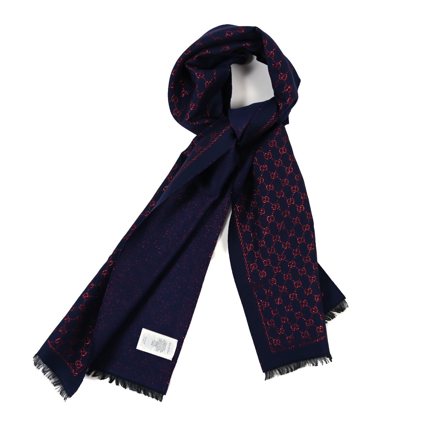 Wool Silk Jacquard GG Monogram Stenix Scarf Navy Red