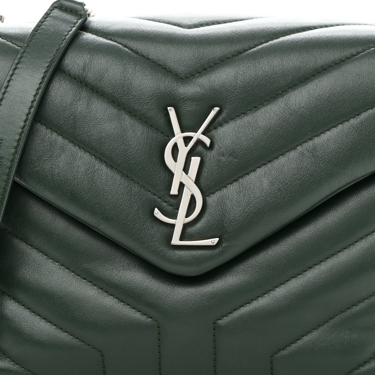 Calfskin Y Quilted Monogram Small Loulou Chain Satchel Olive