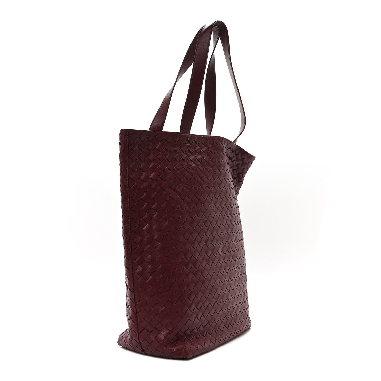 Calfskin Intrecciato Large North South Tote Bag Burgundy