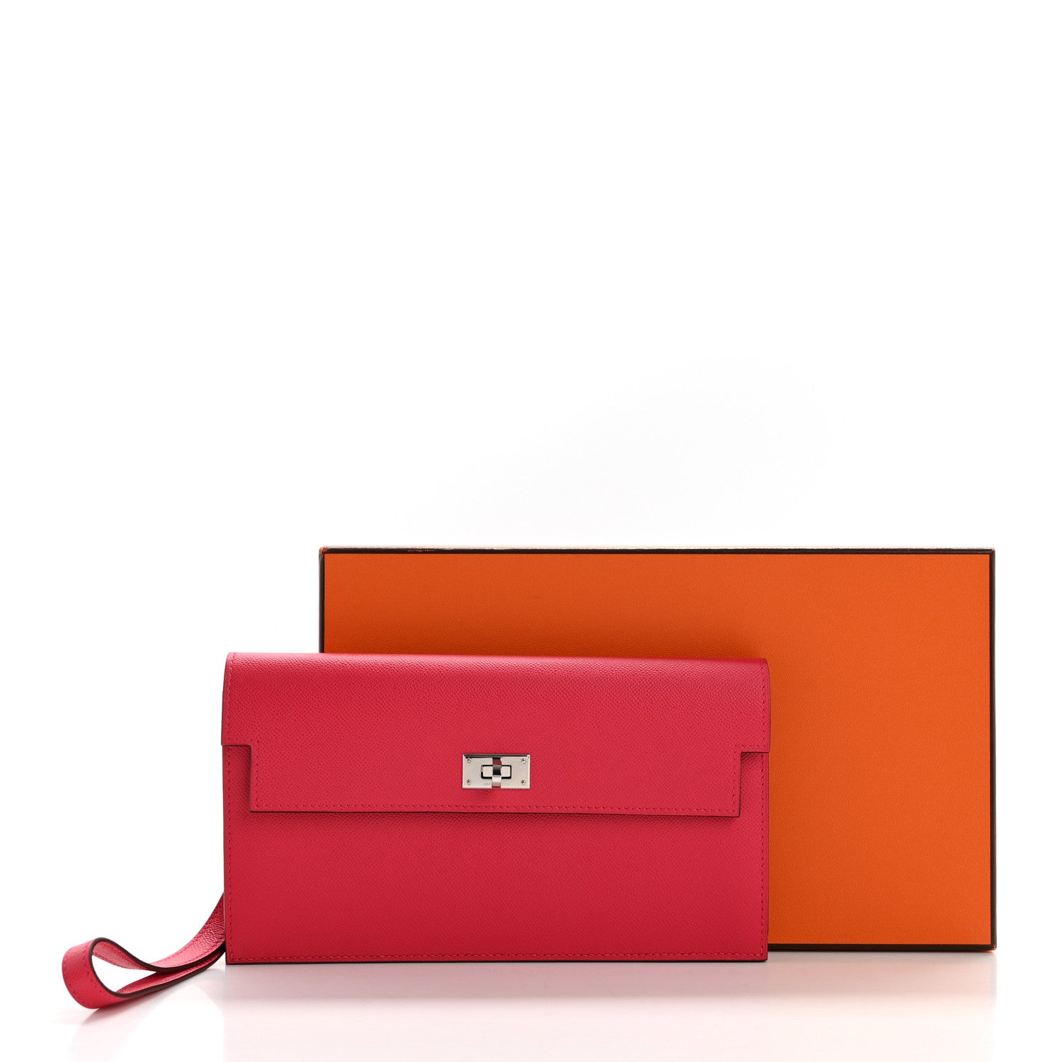 Madame Calfskin Kelly Pocket Long Wallet Rose Extreme