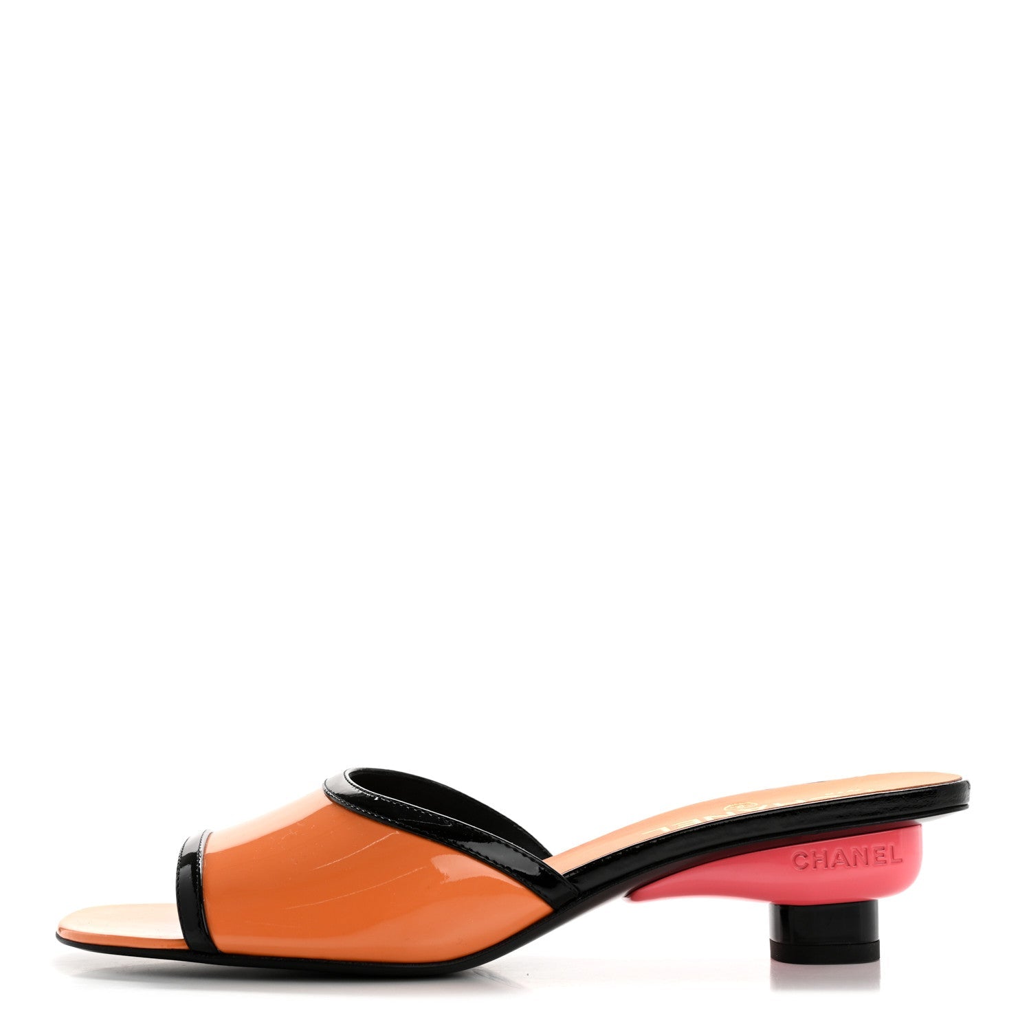 Patent Calfskin Mules 37.5 Orange Black
