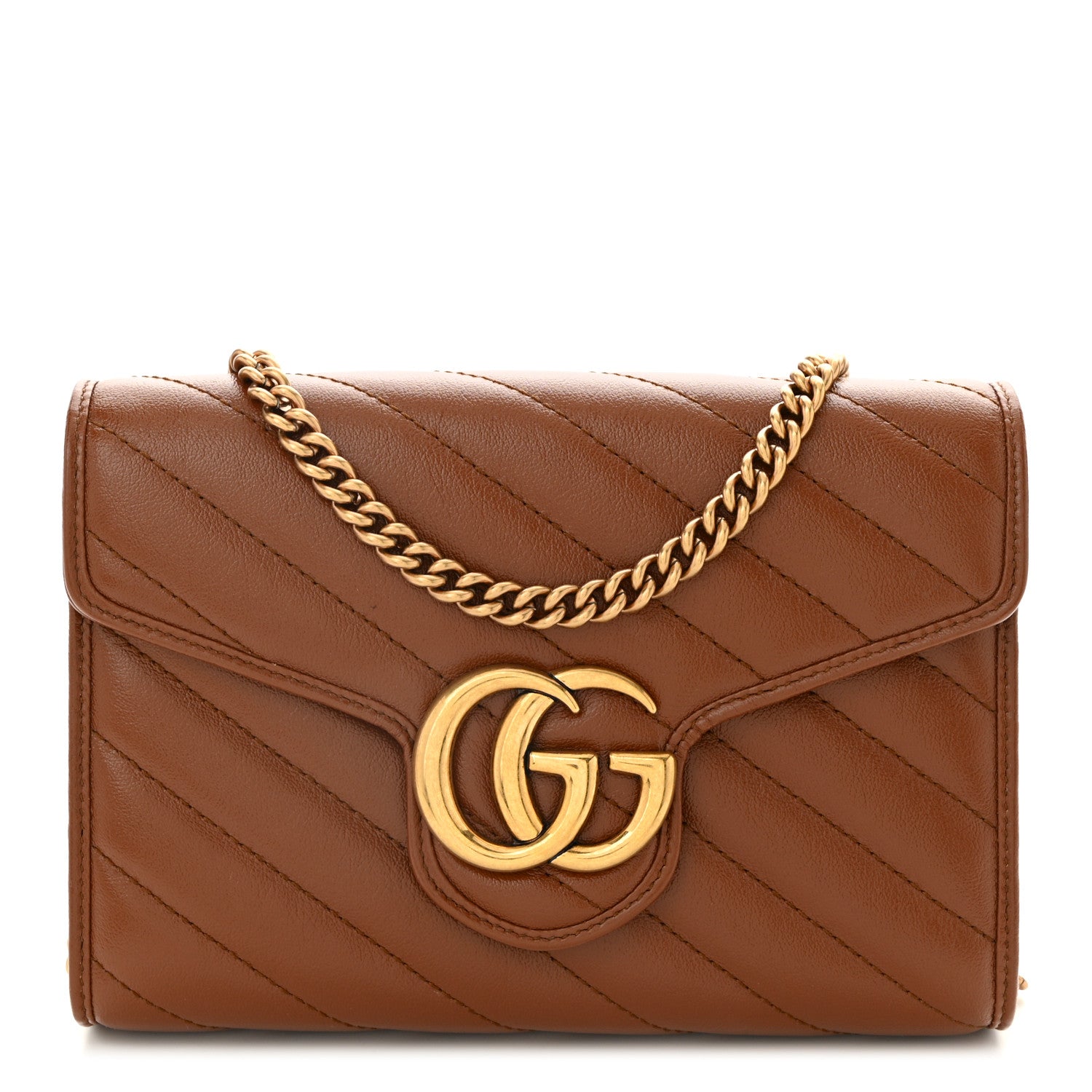 Azalea Calfskin Matelasse Diagonal GG Marmont Chain Wallet Cuir