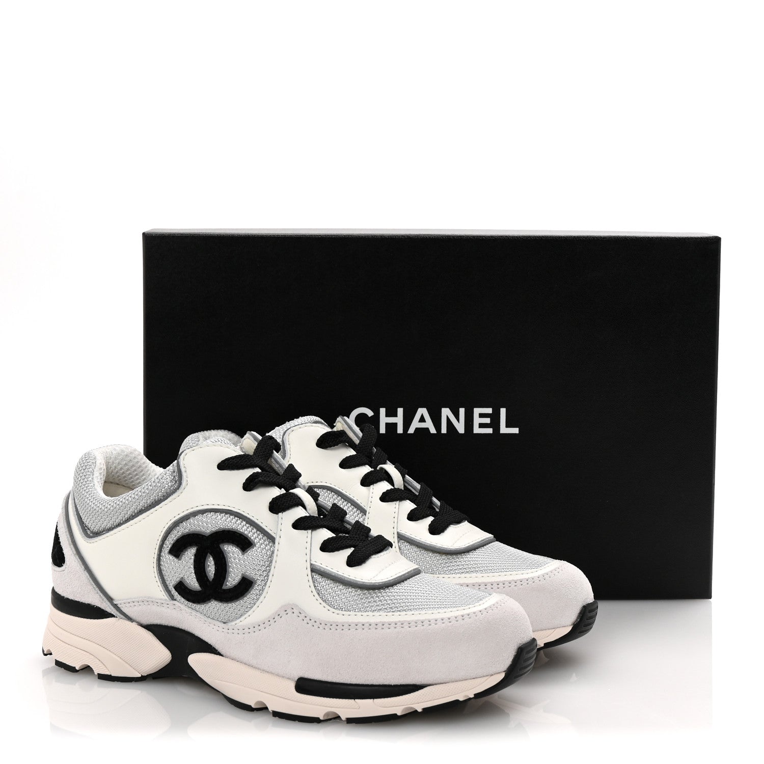 Calfskin Fabric Womens CC Sneakers 37 White Silver Light Grey