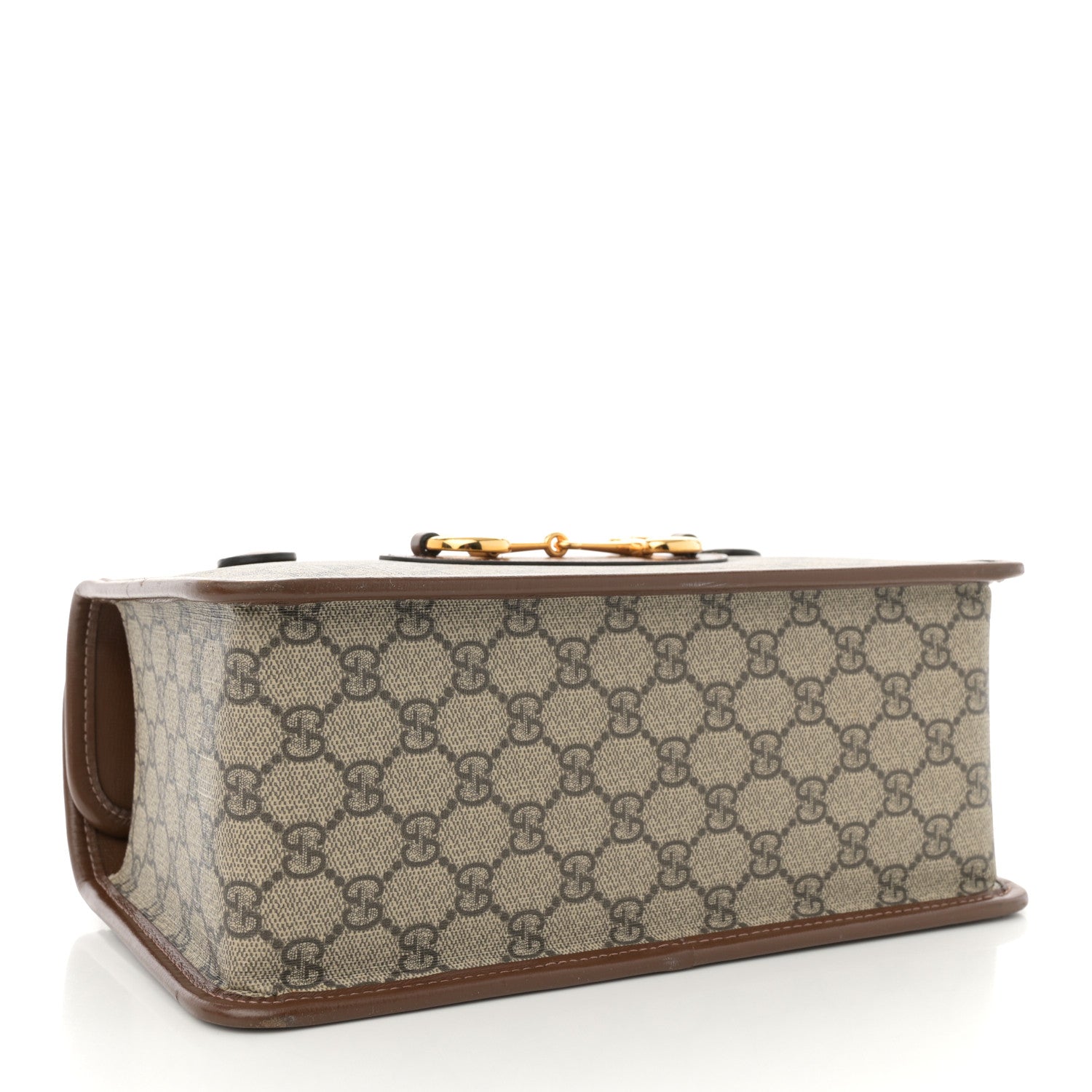 GG Supreme Monogram Azalea Calfskin Small Horsebit 1955 Foldover Top Handle Bag Beige Ebony Brown Sugar