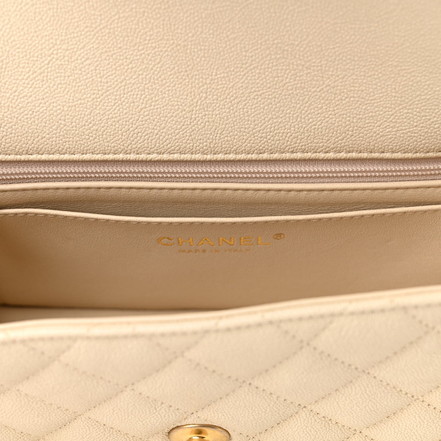 Caviar Quilted Mini Top Handle Rectangular Flap Beige