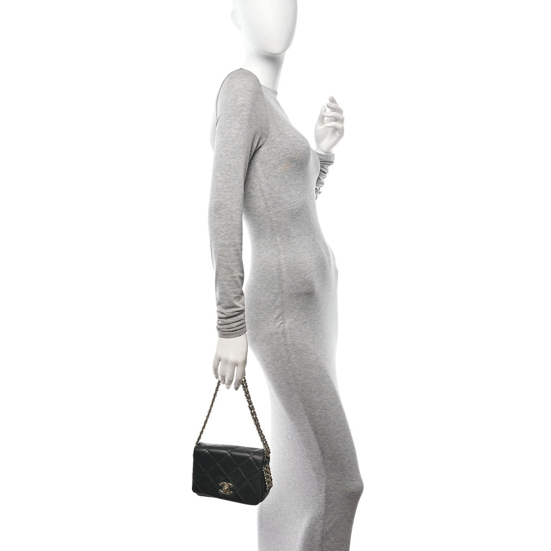 Lambskin Quilted Mini Chain Rows Flap Black