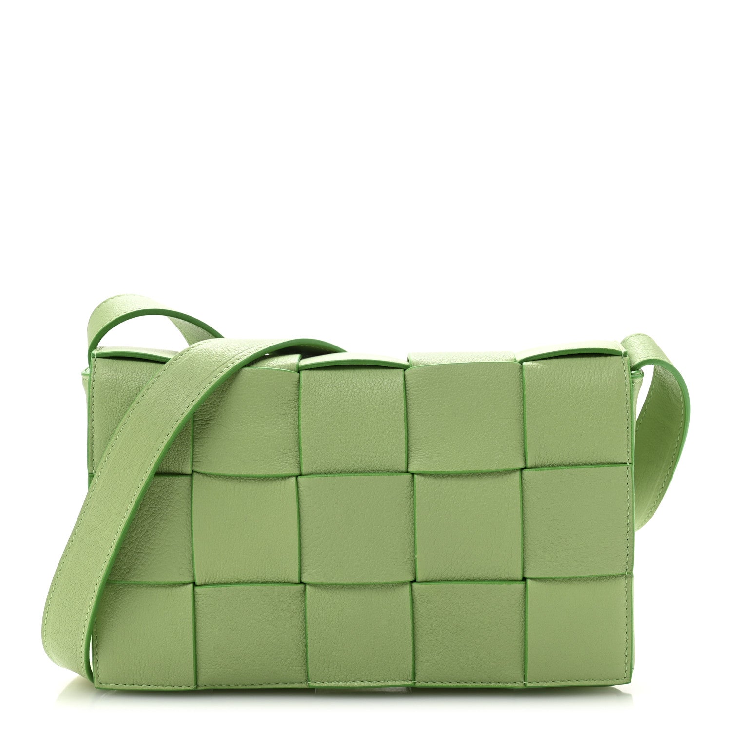 Grained Calfskin Maxi Intrecciato Cassette Crossbody Bag Pistachio