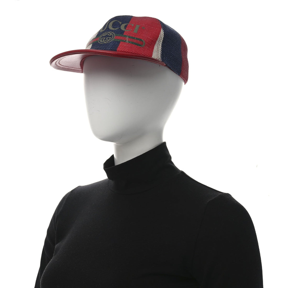 Canvas Textured Calfskin Sylvie Stripe Logo Baseball Hat S White Red