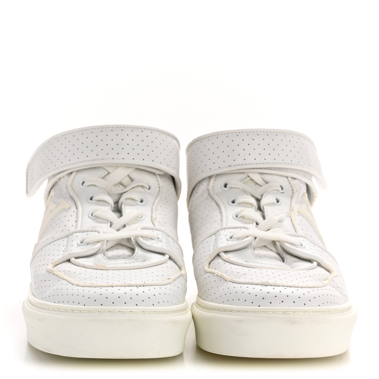 Calfskin Perforated Mens Acapulco Sneakers 8 White