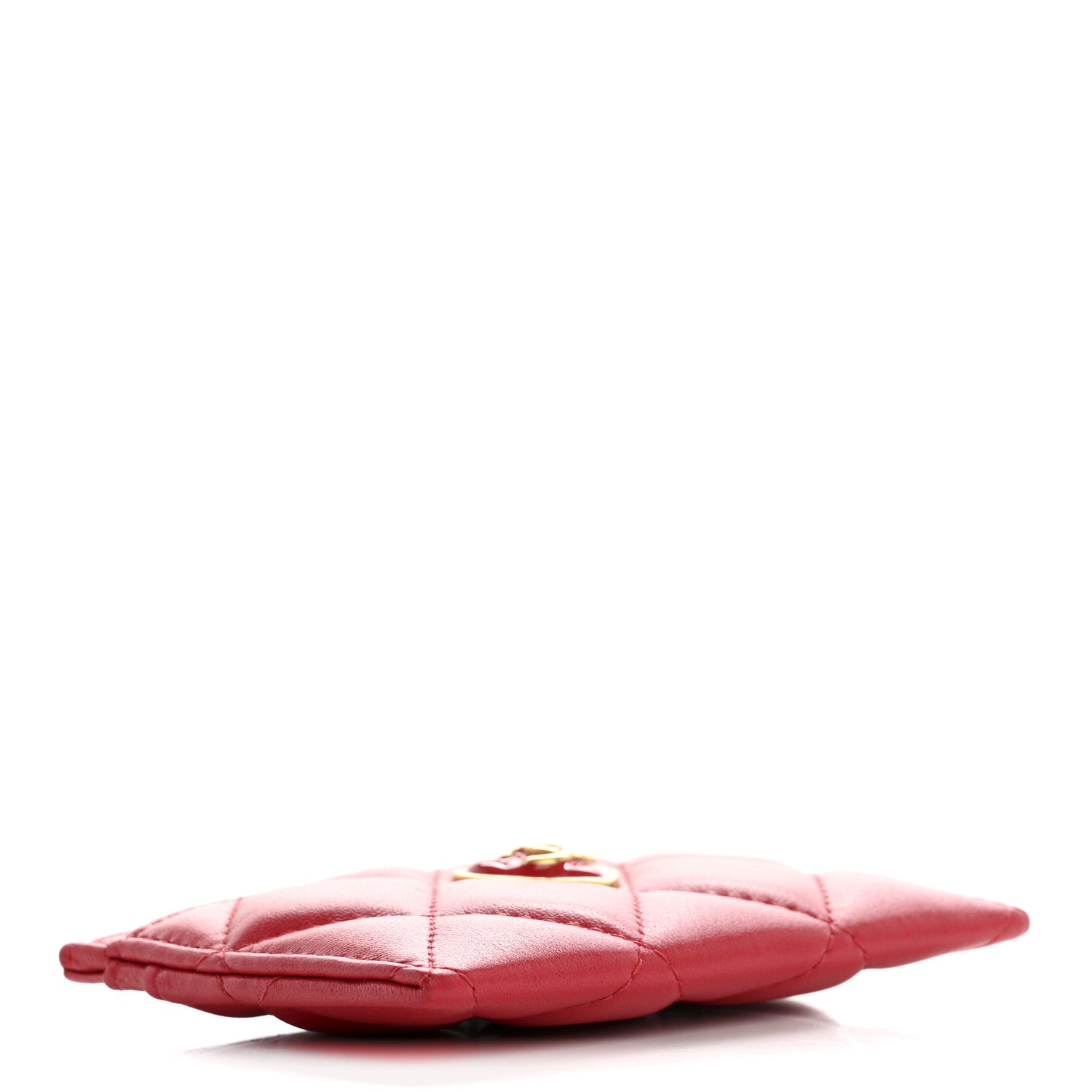 Lambskin Plexiglass Quilted Coco Love Card Holder Red