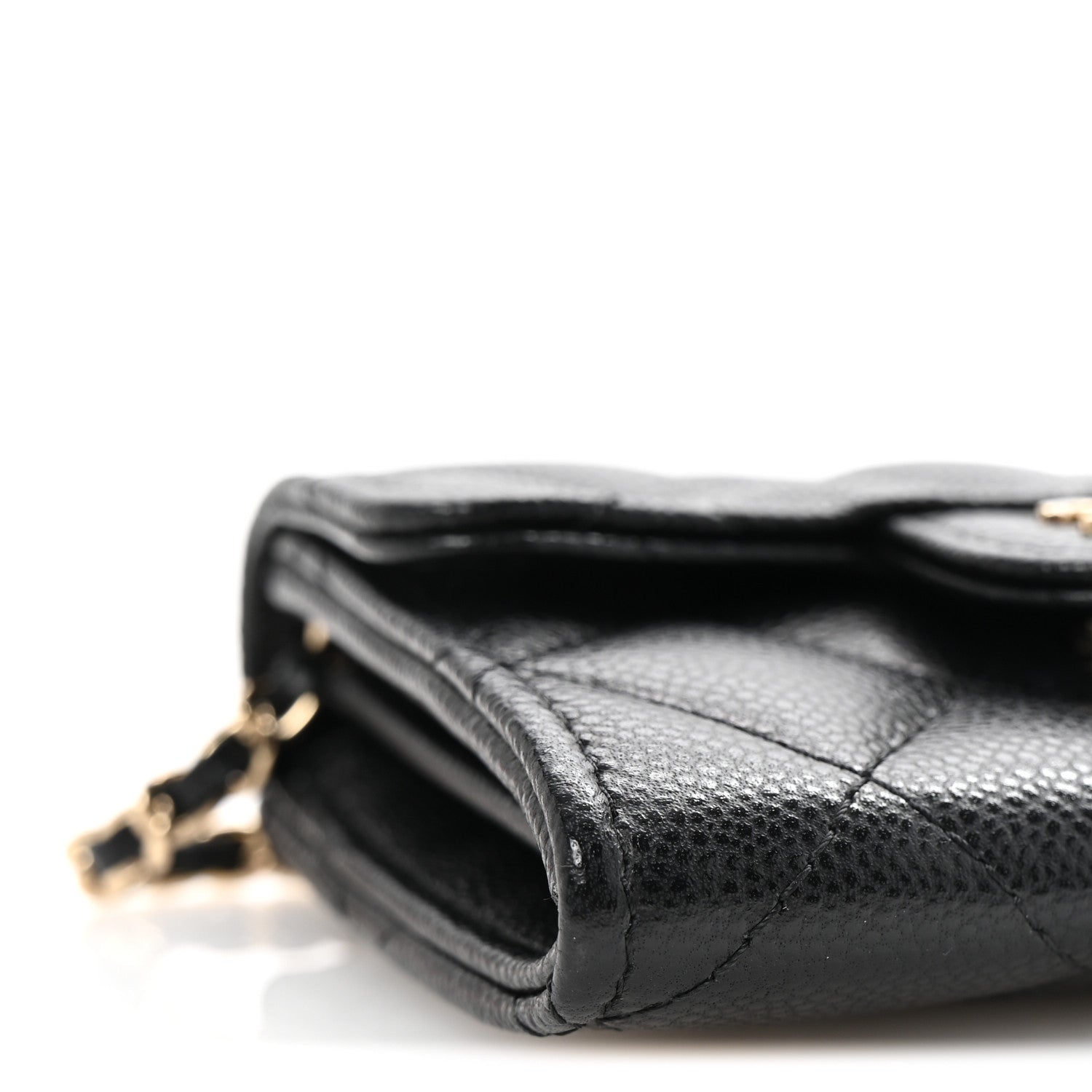 Caviar Quilted Flap Card Holder On Chain Black