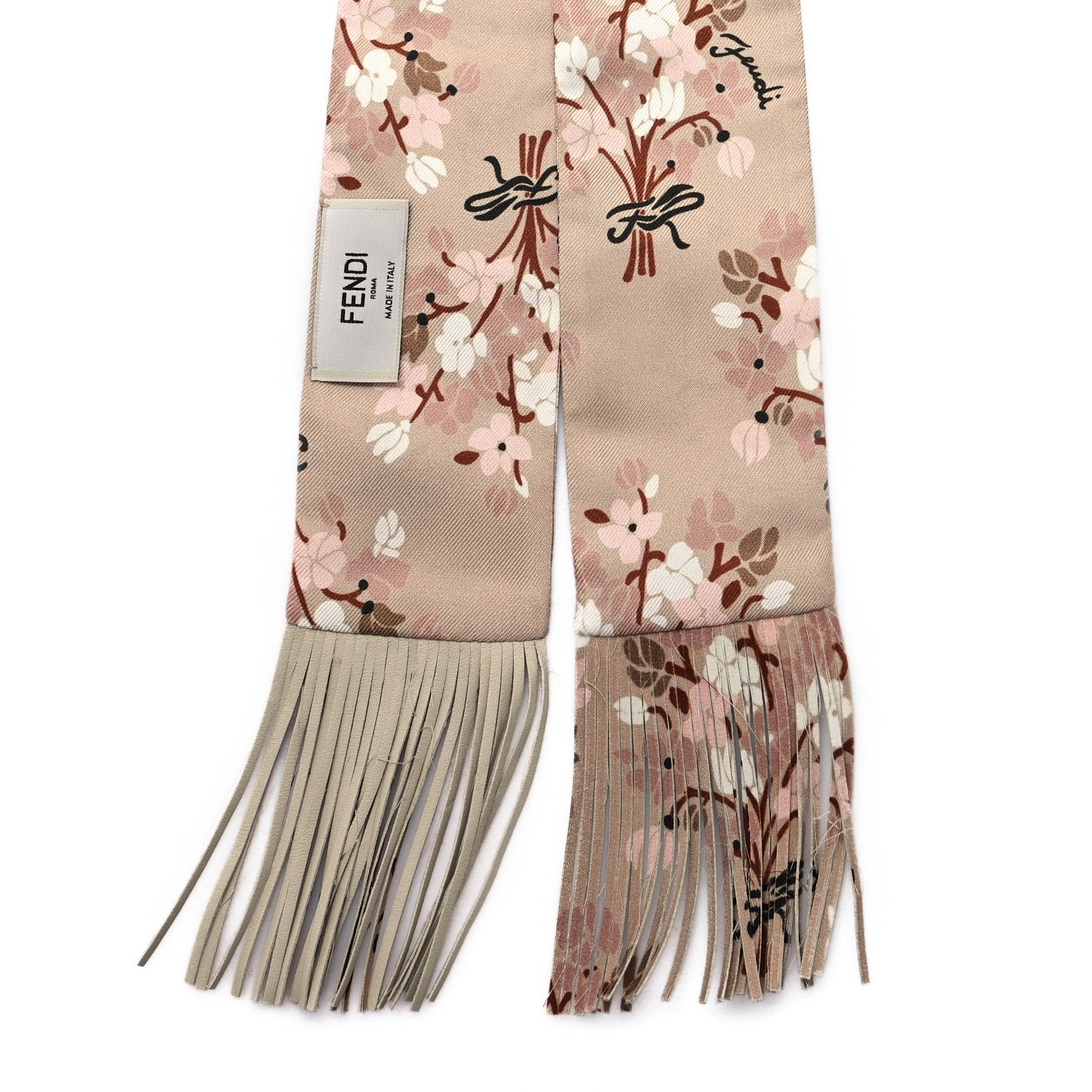 Silk Lambskin Fringe Bouquet Print Wrappy Bandeau Pink