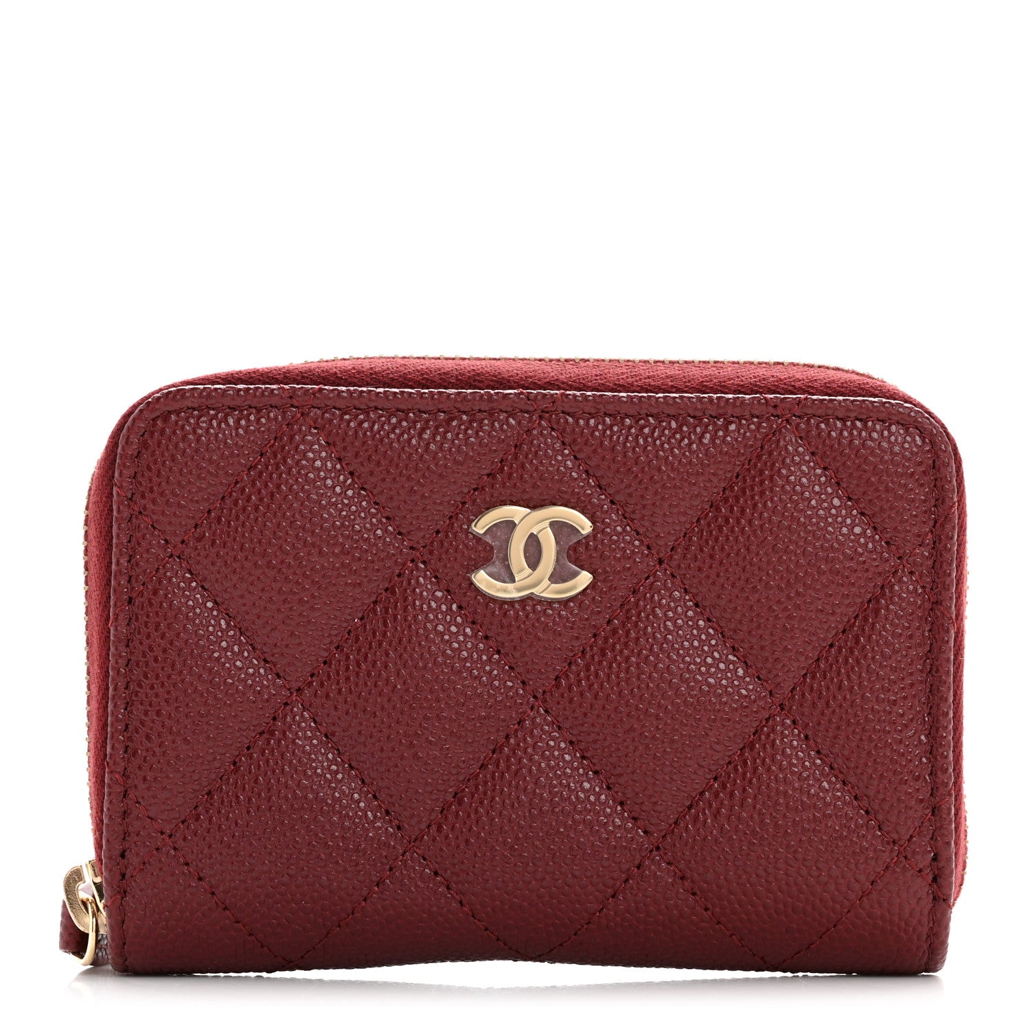 Caviar Quilted Zip Around Coin Purse Burgundy